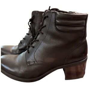 Clarks‎ Hollis Jasmine Black Leather Lace Up Side Zip Ankle Boots Women Size 9